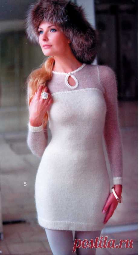 Вяжем сами. Красивое и модное платье, вязаное спицами из пряжи с мохером