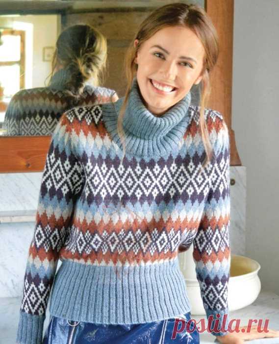 Как связать Женский жаккардовый свитер спицами