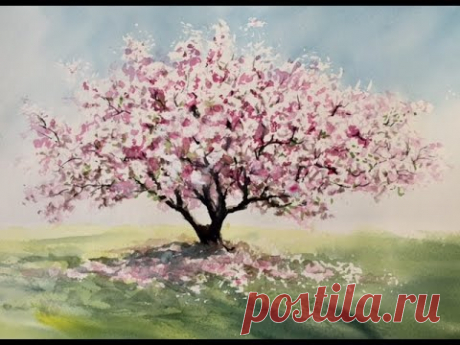 Очень Легко! Магнолия в цвету. Акварель. Very Easy. Magnolia blossom. Watercolour
