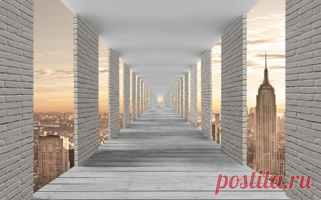 Фотообои Кирпичный тоннель над городом, расширяющие пространство. Арт. №36090 | KLV-обои