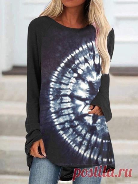 $ 21.09 - Black Ombre/Tie-Dye Printed Casual Long Sleeve Shift Shirts & Tops - www.clothingi.com