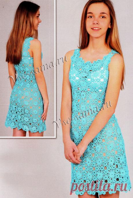 Голубое цветочное платье - Платья, юбки, сарафаны