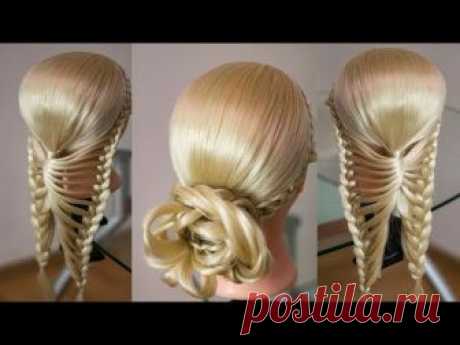 Причёска из косы Бабочка  Peinado de la  trenza maripoza. Цветок из волос
