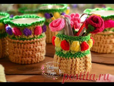 Canasto de tulipanes crochet Paso a paso