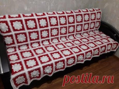 Плед крючком. Квадратный мотив Снежинка. Вязание крючком 2018.