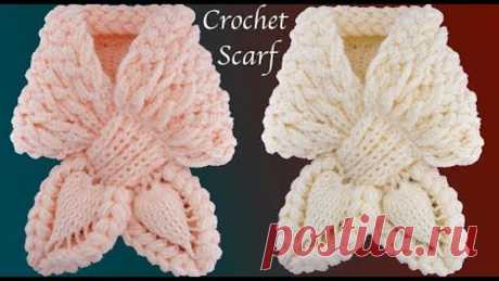 Bufanda a Crochet Puntos trenza Mariposa Punto de hojas en 3D tejido tallermanualperu