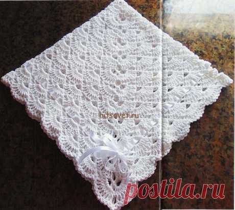 Плед крючком для новорожденных - Хитсовет Плед крючком для новорожденных. Красивый плед, связанный крючком для новорожденных со схемой. Вам потребуется: пряжа Jeans, состоящая из 55% хлопка и 45% полиакрила, 160 метров в 50 граммах - 300 грамм белого цвета, крючок № 3,5; 4,5 метра атласной ленты шириной 1 см.