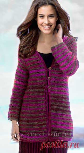 Полосатый вязаный кардиган крючком