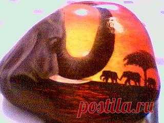 rockpaintingii: View Photo: sunset elephant