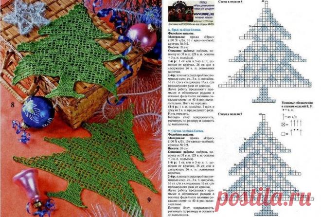 Елка крючком: 20 чётких схем с описанием вязания!