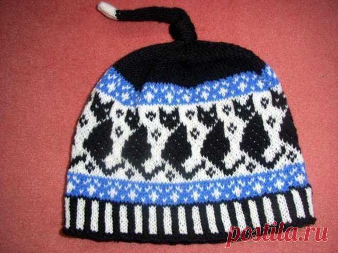 Шапочка с черными кошками/Black cats beanie | Craftsy