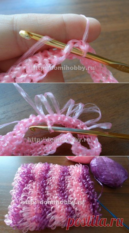 Вязание мочалки с вытянутыми петлями