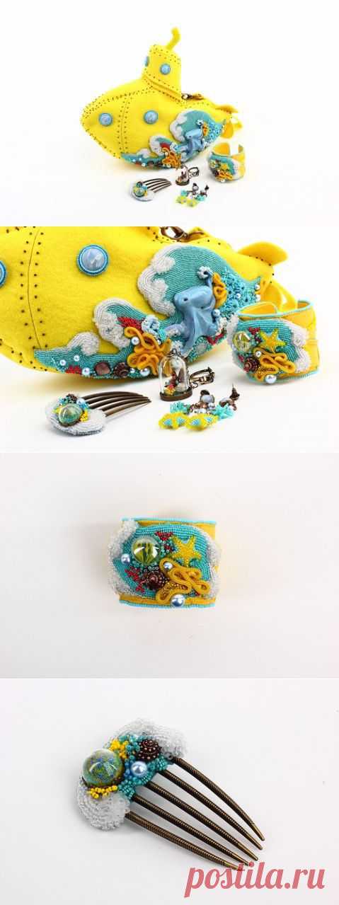 Комплект аксессуаров "Yellow Submarine" Призер конкурса"Мода и цвет 2014" Осторожно много фото! | biser.info - всё о бисере и бисерном творчестве