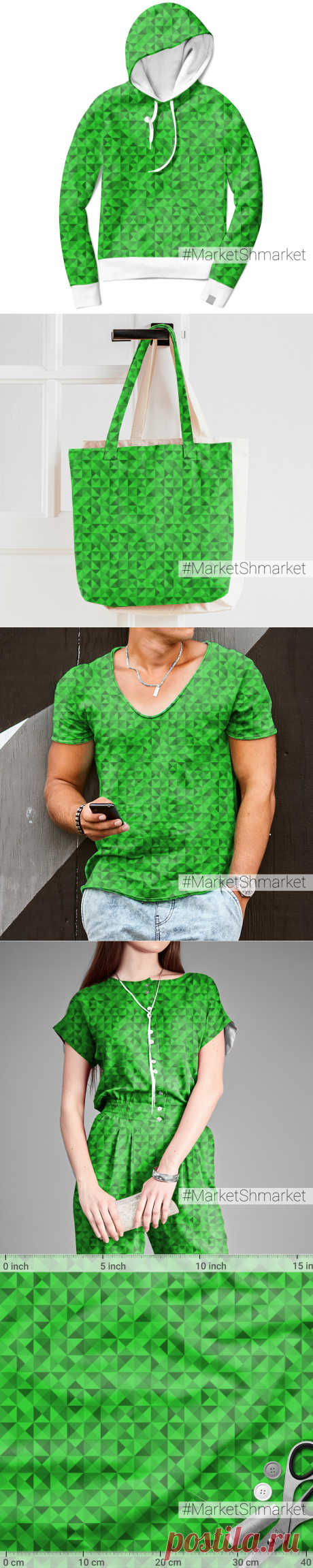 Ткань Зеленый треугольник - закажи на #MarketShmarket.com любая ткань с любым принтом