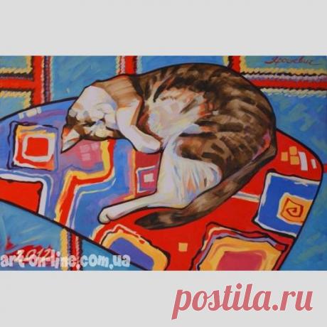 Картина Сон - Другое  - Ярошевич Анастасия (живопись) Картина Сон -  Спящая на коврике рыже-белая кошка
