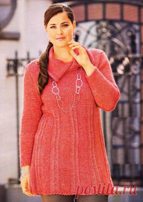 пуловер с асимметричным воротником для полных - Мастерицам.ру ПУЛОВЕР С АСИММЕТРИЧНЫМ ВОРОТНИКОМ для полных Размеры: 42/44 (46/48) 50/52 Вам потребуется: 450 (500) 550 г розово-красной пряжи Саrеzzа (30% шёлка, 30% ал