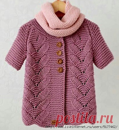 ЖАКЕТ-РЕГЛАН С КОРОТКИМ РУКАВОМ СПИЦАМИ.