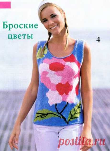Вязание и вышивка, рукоделие - Волшебные палочки - Статьи: Голубой топ с цветами