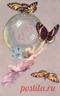 Вінтажні листівки з феями - Квіти - Вінтажні листівки, фони, текстури - Колекція Elli