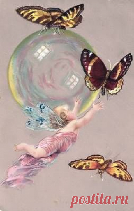 Вінтажні листівки з феями - Квіти - Вінтажні листівки, фони, текстури - Колекція Elli