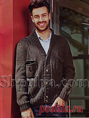 Темно-серый мужской жакет, вязаный спицами — Шпуля - сайт о вязании