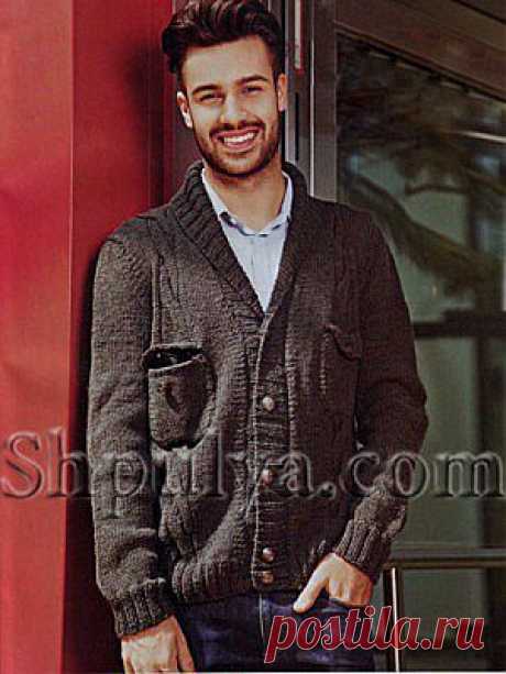 Темно-серый мужской жакет, вязаный спицами — Шпуля - сайт о вязании