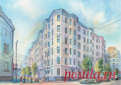 Иллюстрация Городской пейзаж . Просмотреть иллюстрацию Городской пейзаж  из сообщества русскоязычных художников автора Air Akvarell в стилях: Реклама, нарисованная техниками: Акварель.