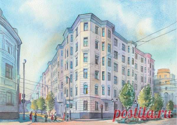 Иллюстрация Городской пейзаж . Просмотреть иллюстрацию Городской пейзаж  из сообщества русскоязычных художников автора Air Akvarell в стилях: Реклама, нарисованная техниками: Акварель.