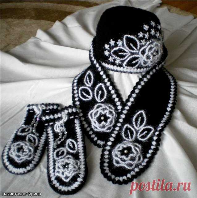 КРАСИВЫЙ КОМПЛЕКТ — ШАПОЧКА, ШАРФИК И ВАРЮШКИ (Вязание крючком) | Журнал Вдохновение Рукодельницы
