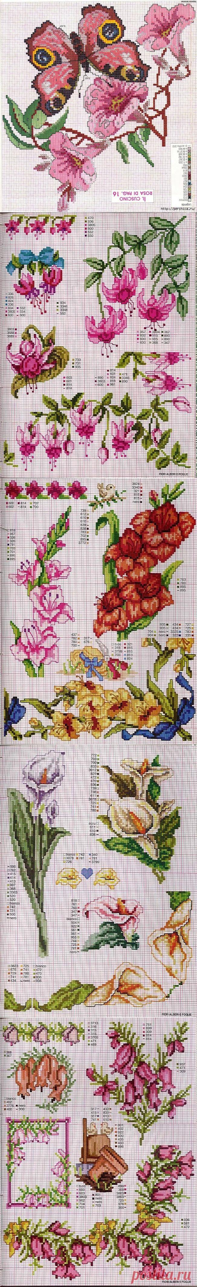 Схемы для вышивки нитками или бисером с великолепными цветами | Вышивка крестом