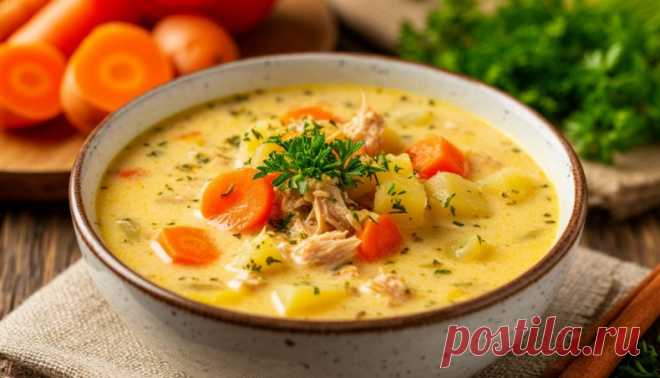 Суп с тунцом и плавленым сыром