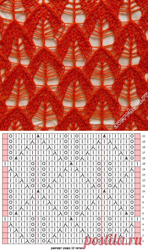 узор 390 дырявые листочки | каталог вязаных спицами узоров