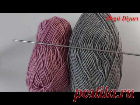 Yapımı Kolay tunus işi iki renkli battaniye yelek şal örgü modeli Tunisian knitting pattern easy
