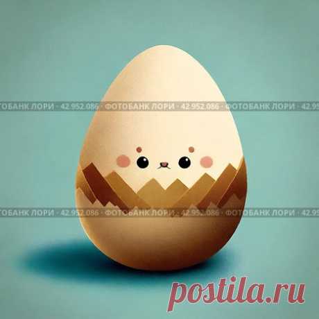 Cute smiling cartoon kawaii egg. AI generative art. Редакционное AI-изображение, AI-художник Ilaronsia / Фотобанк Лори
