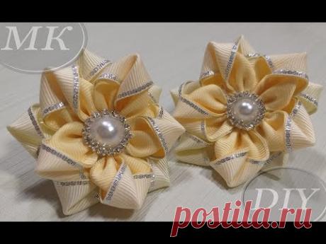 Резинки для волос, МК 🌺 DIY Scrunchy with Kanzashi flowers 🌺 acessorios para o cabelo com cores - YouTube