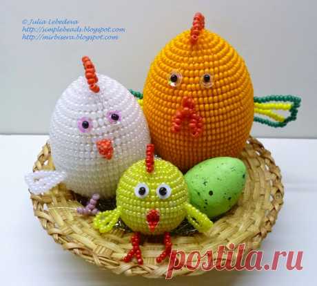 Бисероплетение для самых-самых начинающих: Курица, петух и цыплёнок - куриная семейка в полном составе!