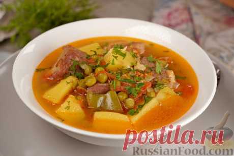Рецепт: Суп со свининой, овощами и консервированным горошком на RussianFood.com