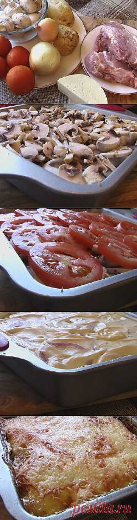 Мясо по французски рецепт с картофелем с помидорами с грибами