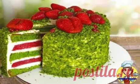 Изумрудно-рубиновый торт "Панчо" из шпинатного бисквита.