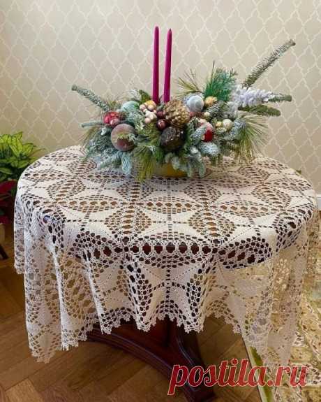 Скатерть из квадратных мотивов, вяжем крючком