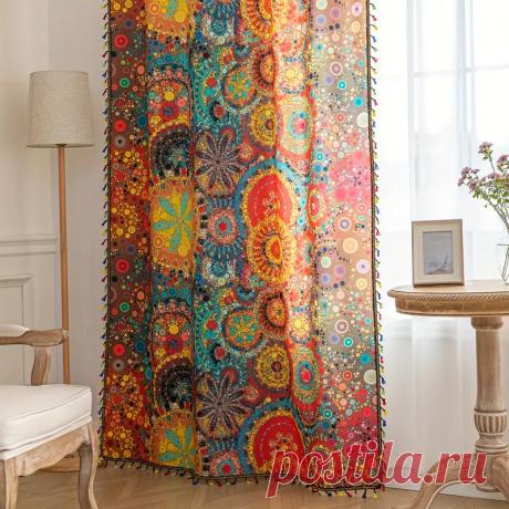 2 шт. Сельский дом Многоцветные шторы бохо Шикарный - Temu Moldova