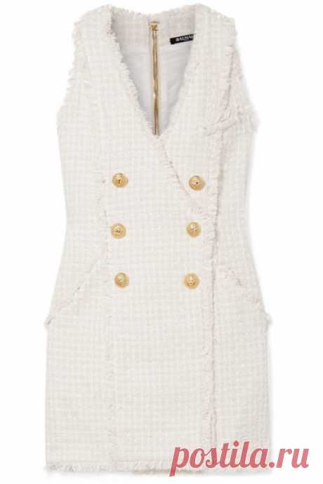 Balmain | Double-breasted wrap-effect tweed mini dress | NET-A-PORTER.COM