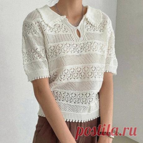 Летний джемпер с коротким рукавом спицами