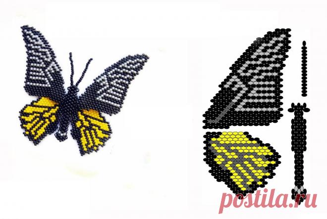 Бабочка из бисера кирпичным плетением Всё из бисера и о бисере плетём и вышиваем. Учимся плести и вышивать бисером, уроки и техники бисероплетения, мастер классы, схемы для вышивания бисером