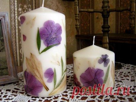 Декорирование свечей сухоцветами.