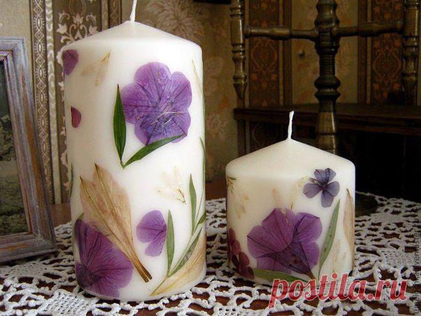 Декорирование свечей сухоцветами.