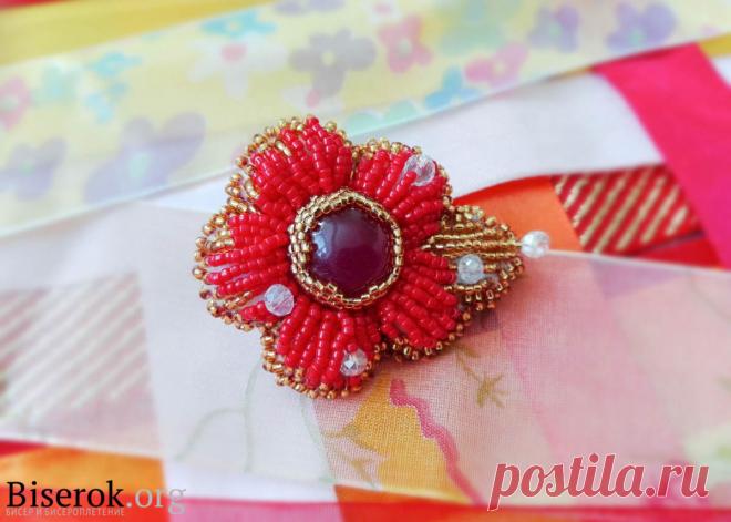 Заколка «Утренний цветок» Разные изделия из бисера, Цветы из бисера – Бисерок Заколка красный цветок. Как сделать украшения своими руками.