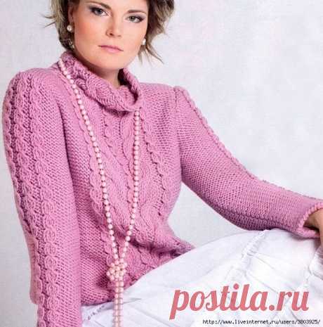 Нежный и красивый свитер с узором косы — HandMade