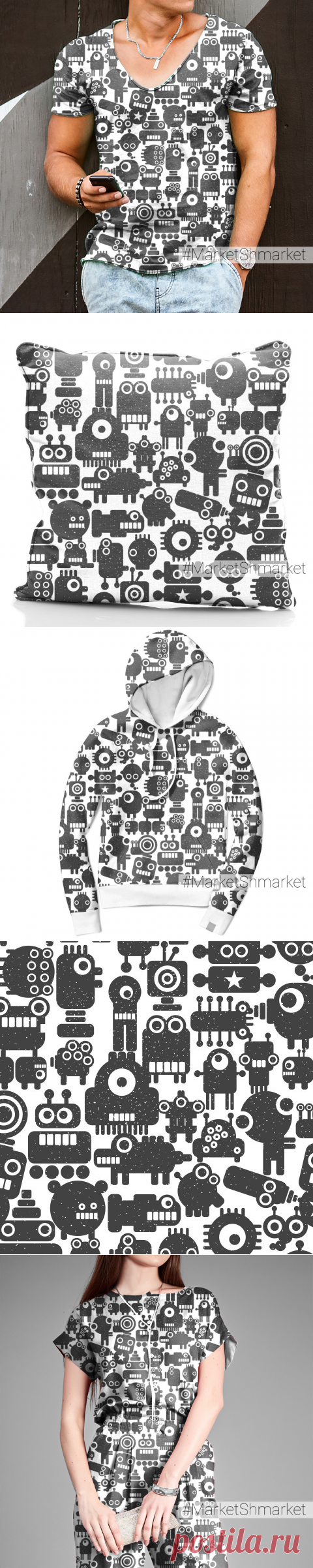 Ткань Маленькие роботы - закажи на #MarketShmarket.com любая ткань с любым принтом