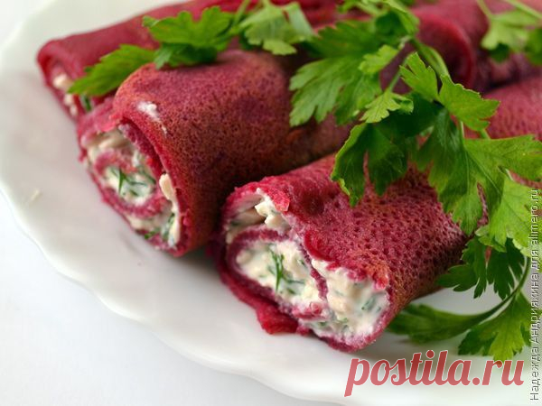 "Розовые" блины с творогом и зеленью | БУДЕТ ВКУСНО!
